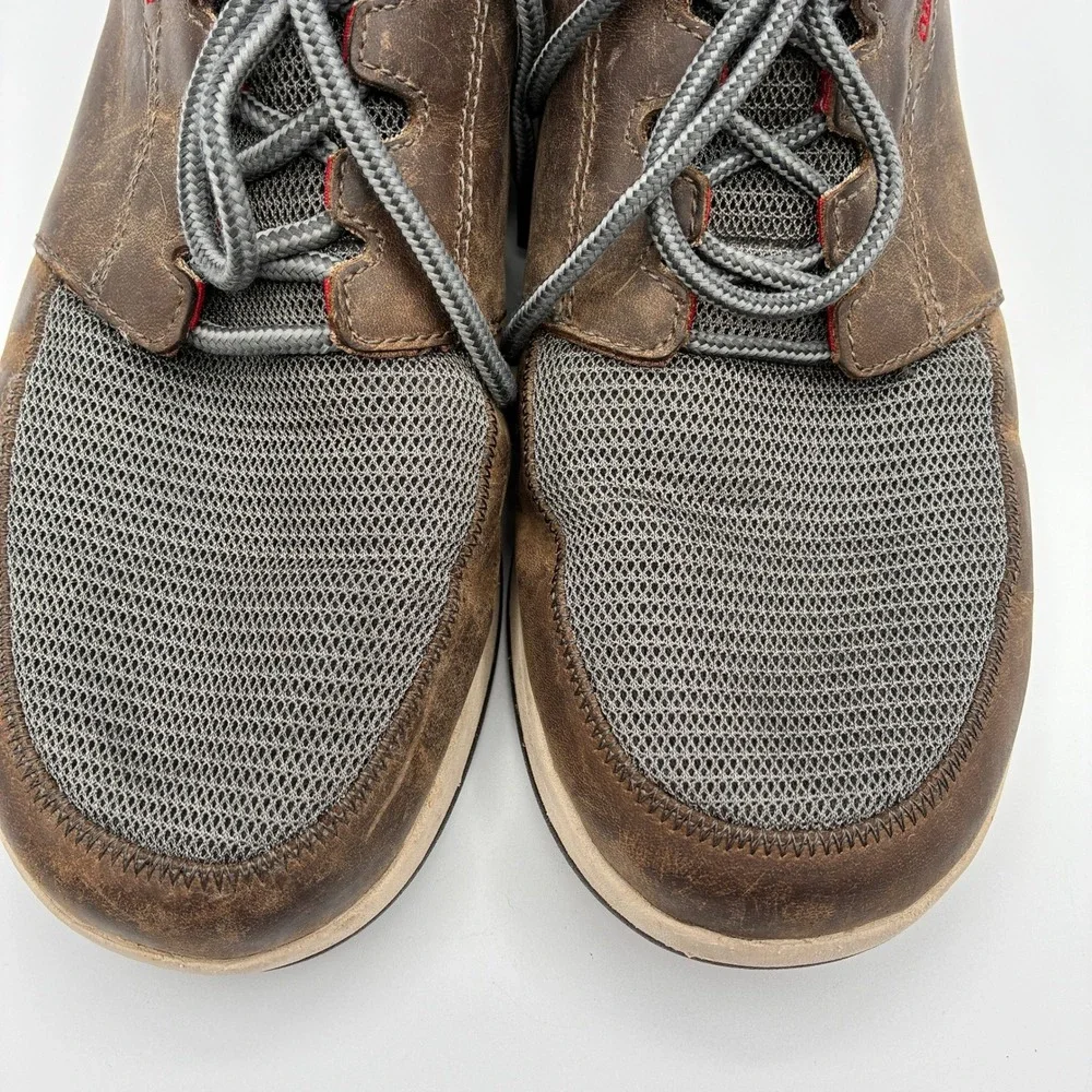 OluKai Makia Leather Boat Shoes Mens 9 EU 42 Brown Gray Lace Up Sneakers